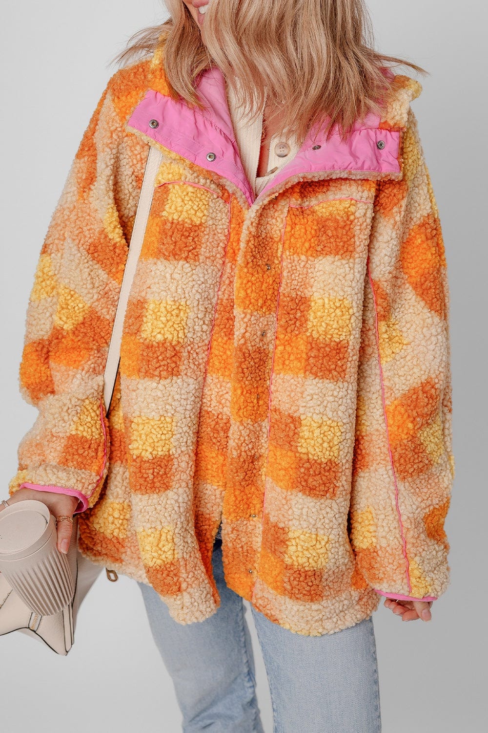 stylub Checkered Long Sleeve Sherpa Hooded Jacket
