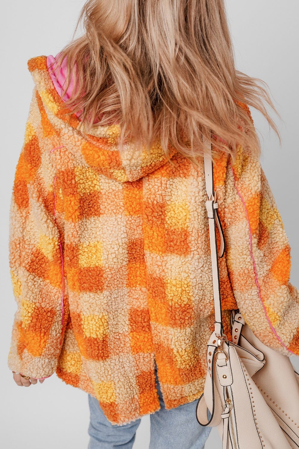 stylub Checkered Long Sleeve Sherpa Hooded Jacket