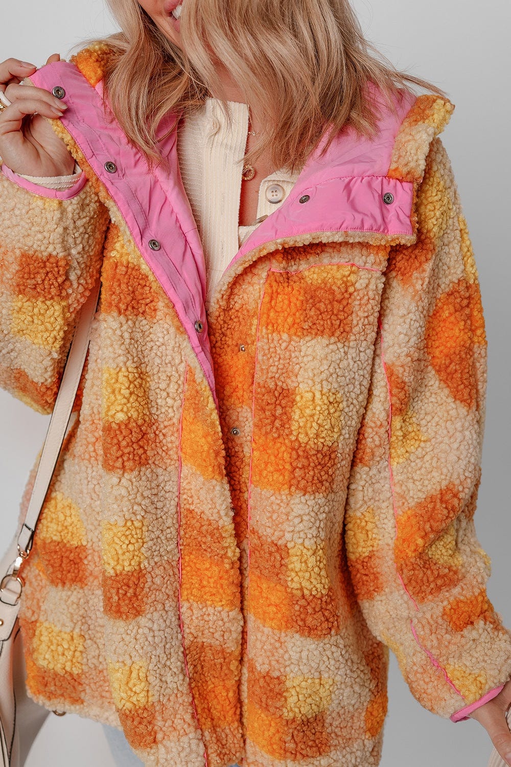 stylub Checkered Long Sleeve Sherpa Hooded Jacket