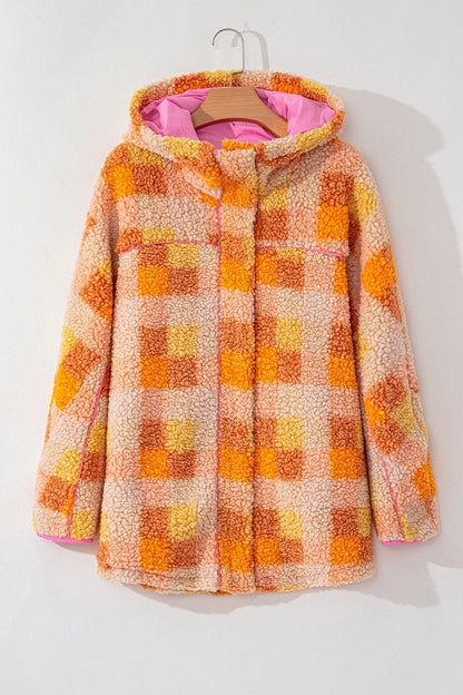 stylub Checkered Long Sleeve Sherpa Hooded Jacket