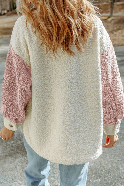 stylub Color Block Collared Neck Sherpa Jacket