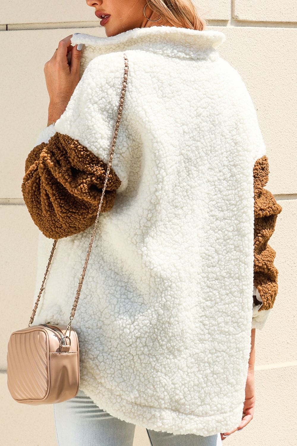 stylub Color Block Collared Neck Sherpa Jacket