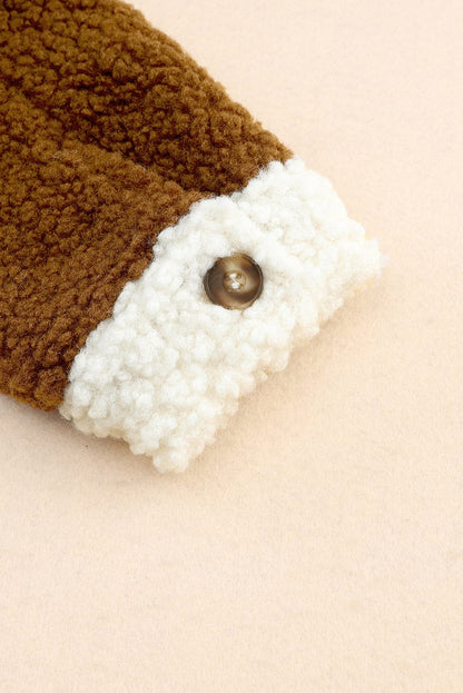 stylub Color Block Collared Neck Sherpa Jacket