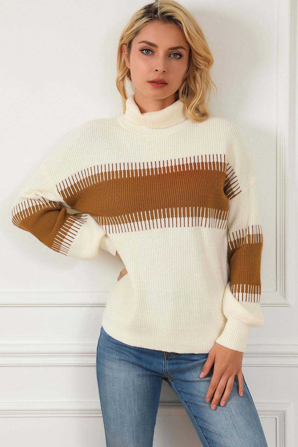 stylub Contrast Turtleneck Long Sleeve Sweater