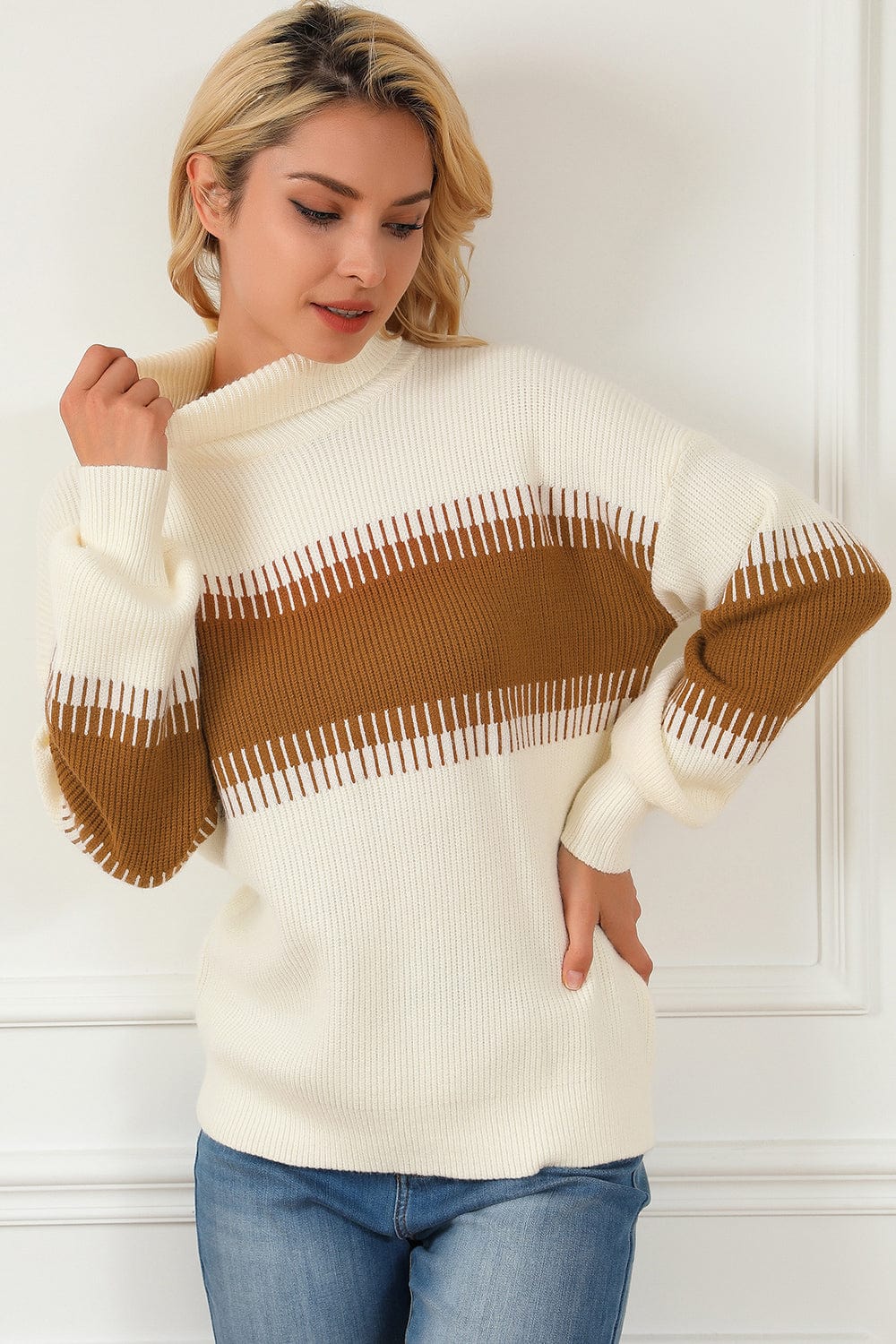 stylub Contrast Turtleneck Long Sleeve Sweater