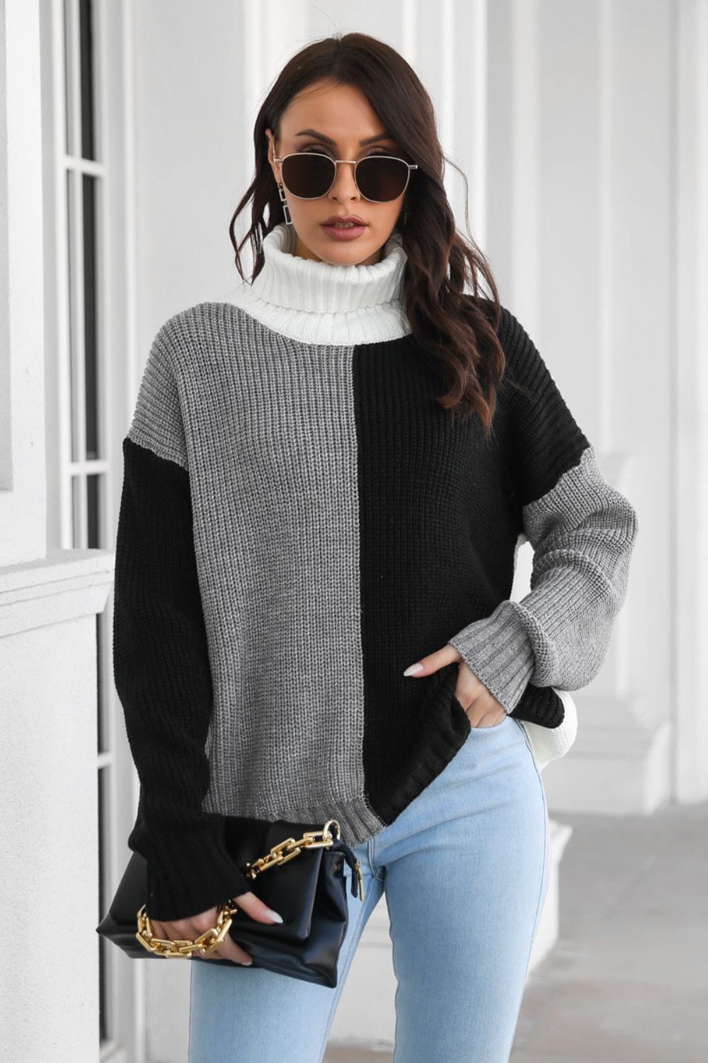 stylub Contrast Turtleneck Long Sleeve Sweater