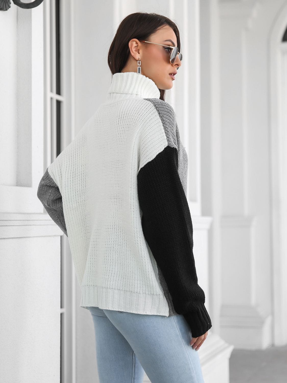stylub Contrast Turtleneck Long Sleeve Sweater