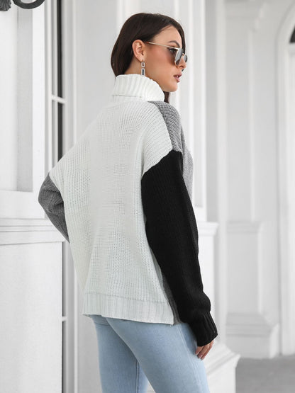 stylub Contrast Turtleneck Long Sleeve Sweater