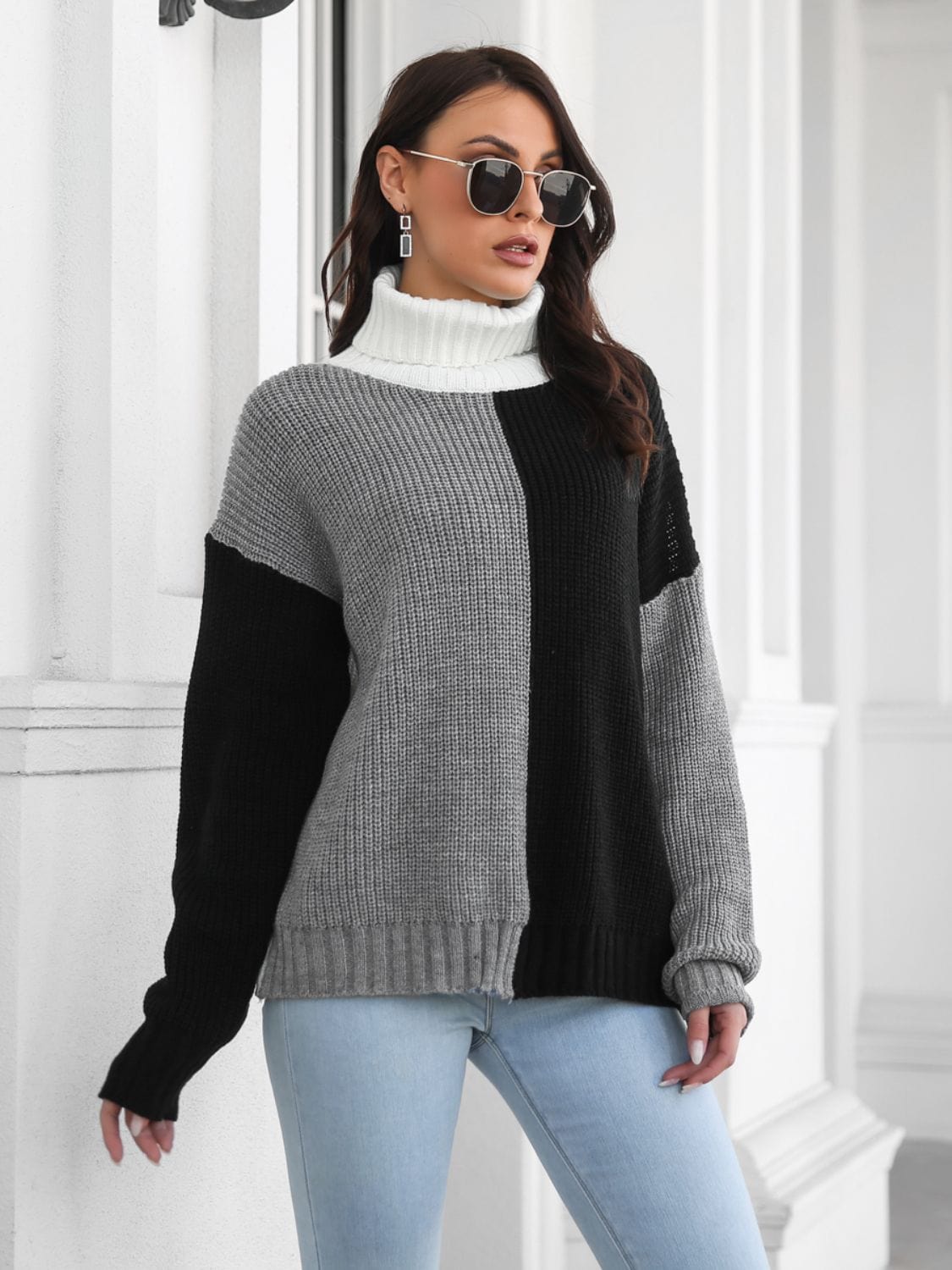 stylub Contrast Turtleneck Long Sleeve Sweater