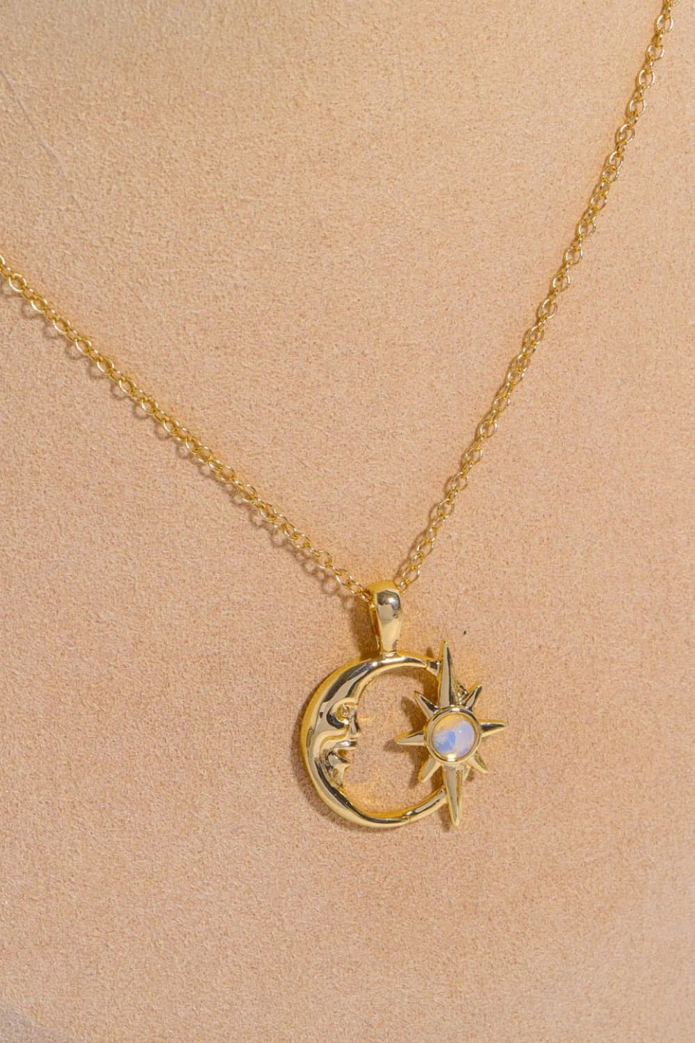 stylub Copper 14K Gold-Plated Moon & Star Shape Pendant Necklace