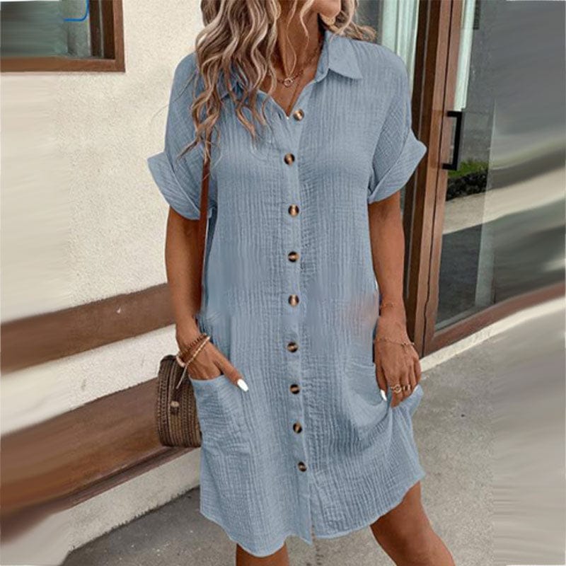 Stylub Damesknoopjes Kort mouw Pocket Casual shirt jurk