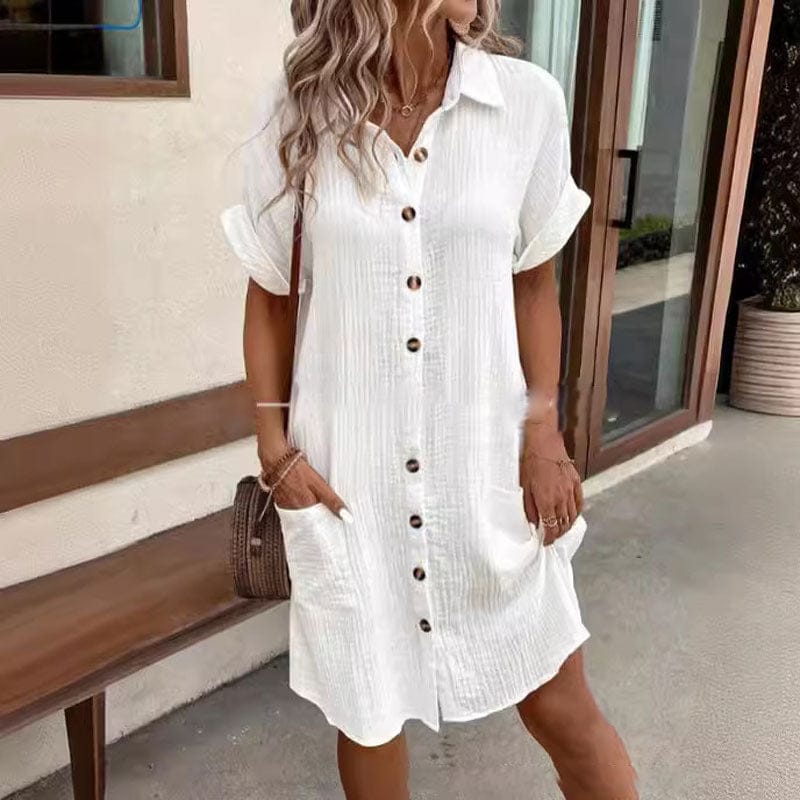 Stylub Damesknoopjes Kort mouw Pocket Casual shirt jurk