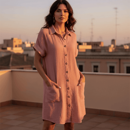 Stylub Damesknoopjes Kort mouw Pocket Casual shirt jurk