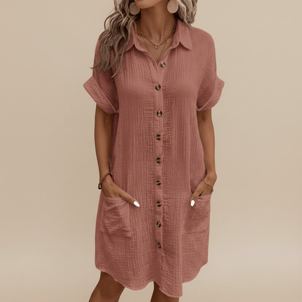 Stylub Damesknoopjes Kort mouw Pocket Casual shirt jurk