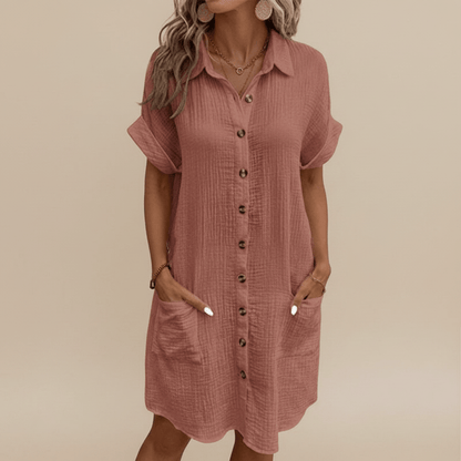 Stylub Damesknoopjes Kort mouw Pocket Casual shirt jurk