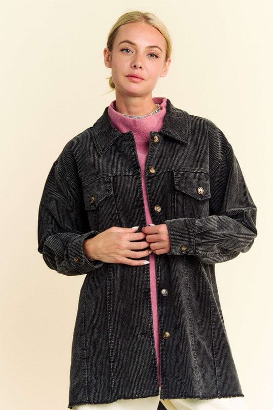 stylub Davi & Dani Washed Corduroy Raw Hem Button Up Jacket