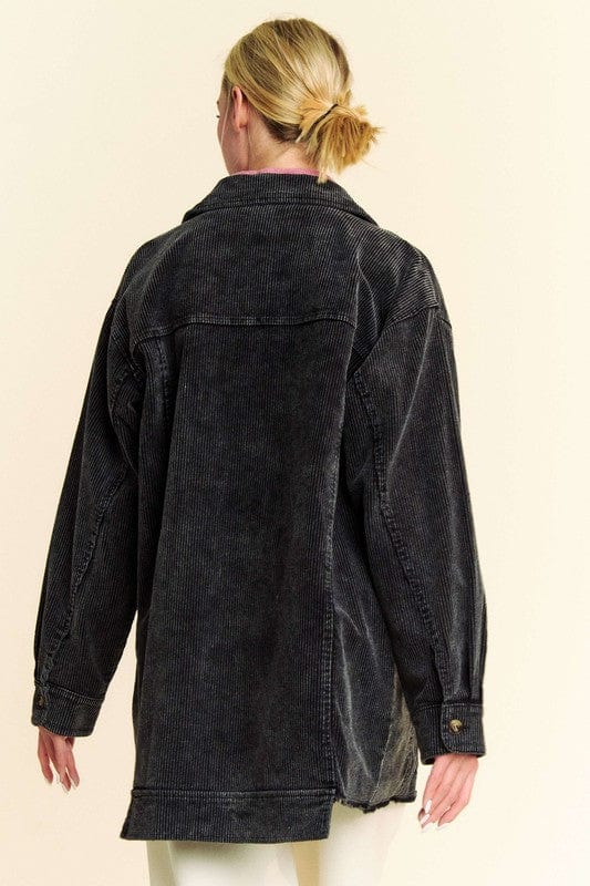 stylub Davi & Dani Washed Corduroy Raw Hem Button Up Jacket