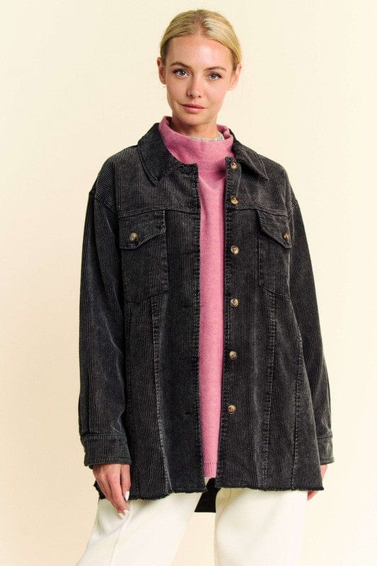 stylub Davi & Dani Washed Corduroy Raw Hem Button Up Jacket