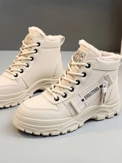 stylub Decorative Zipper Round Toe Platform Boots