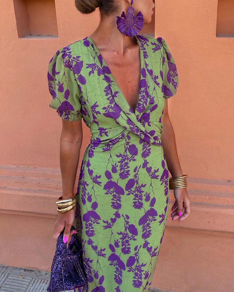 stylub Della - Women's Pleated Floral Print Boho Dress