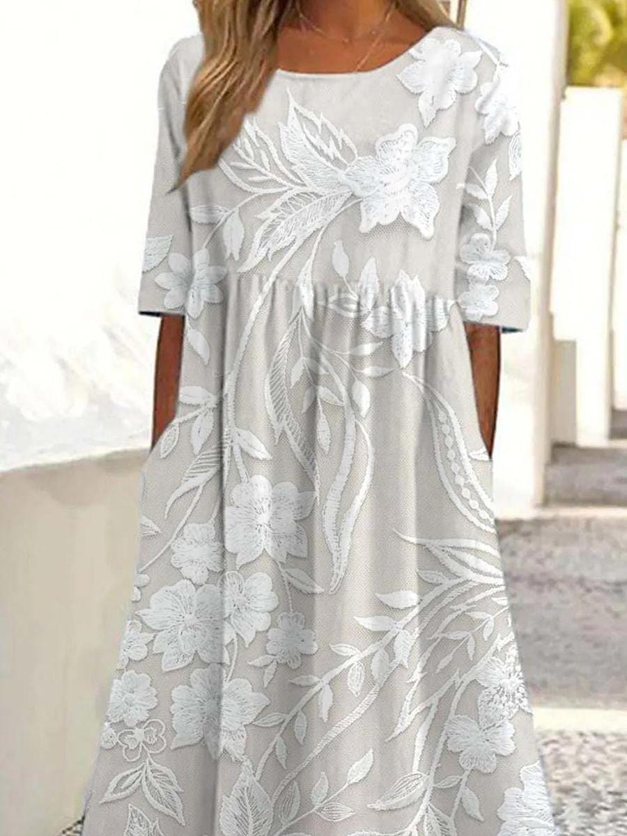 stylub Dovie - Timeless Long Floral Dress with 3/4 Sleeves