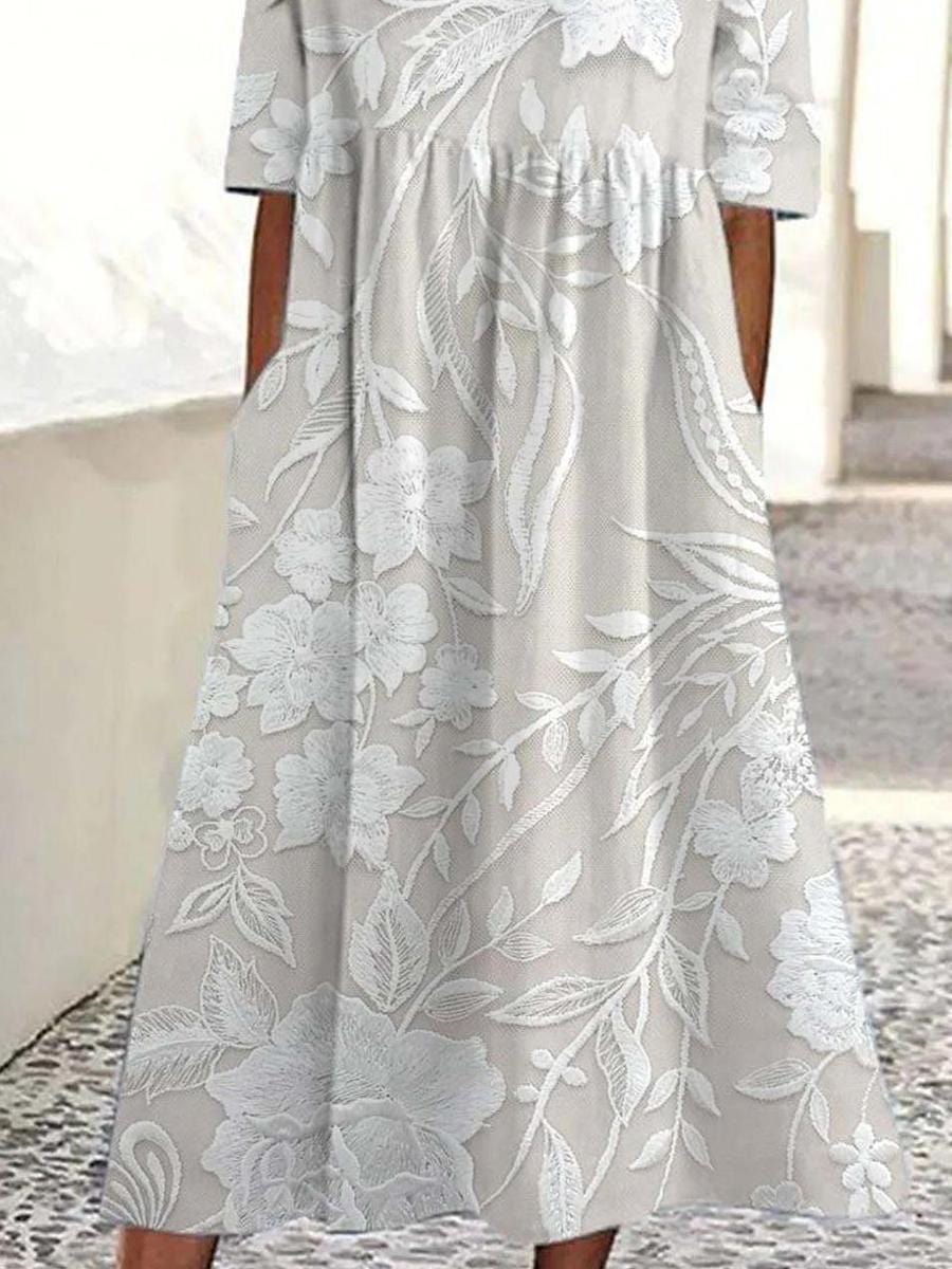 stylub Dovie - Timeless Long Floral Dress with 3/4 Sleeves