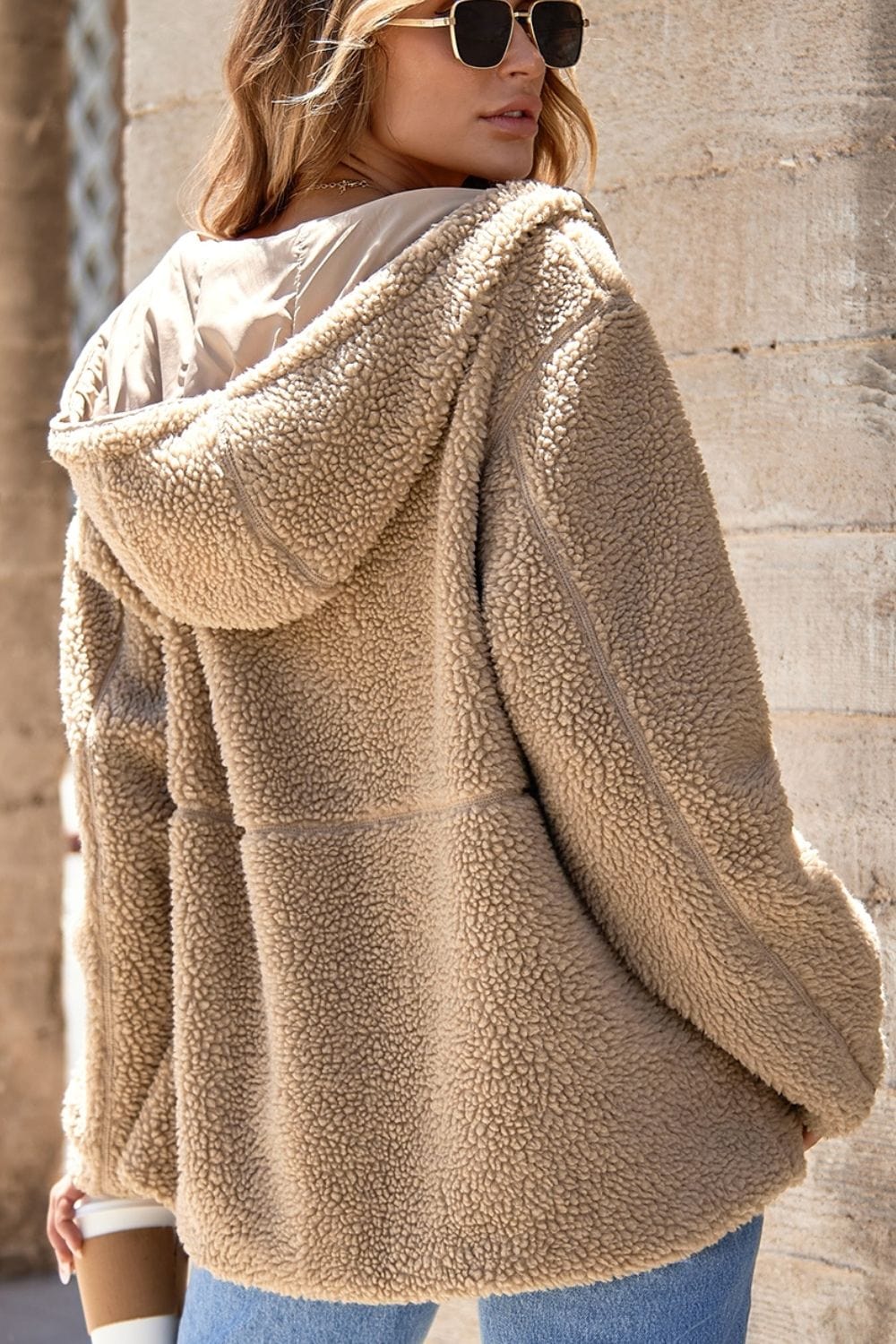 stylub Drawstring Fleece Zip Up Hooded Jacket