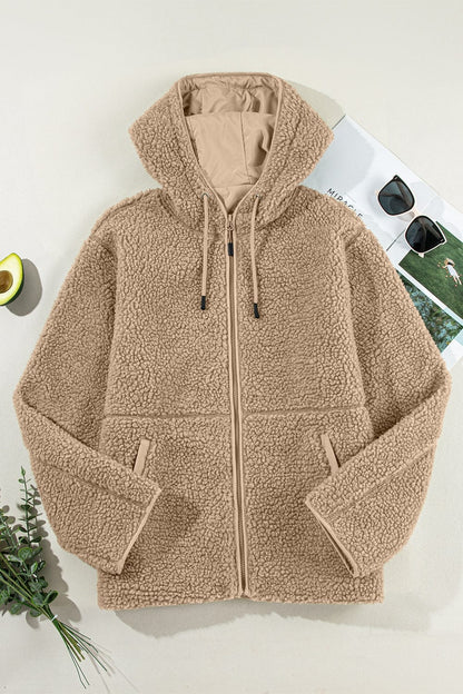 stylub Drawstring Fleece Zip Up Hooded Jacket