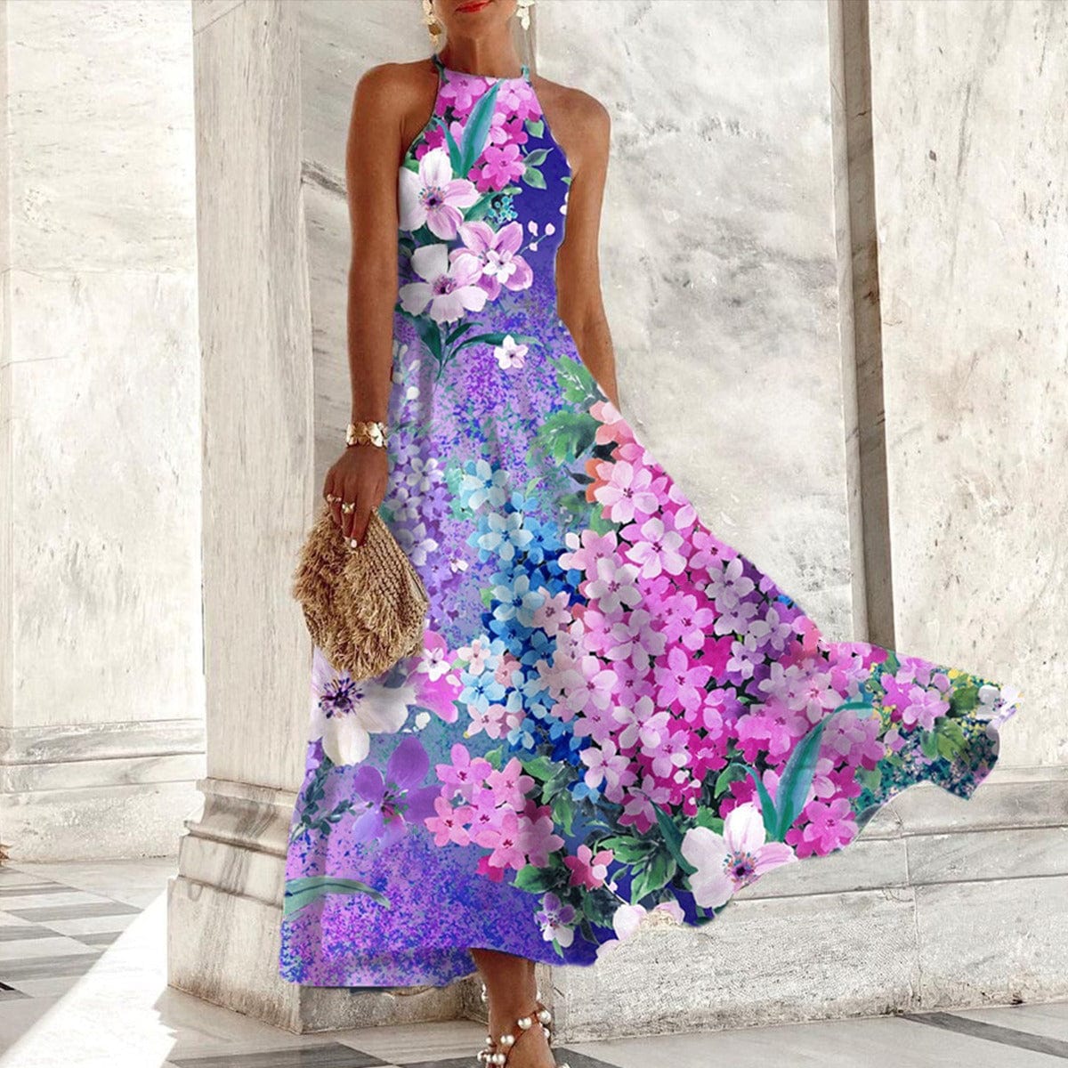 stylub Eileen - Halter Neck Long Floral Dress