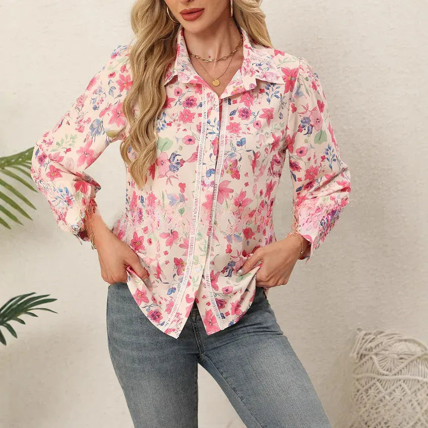 Stylub Floral Print Long Sleeve Women's Shirt - Casual Elegant Style