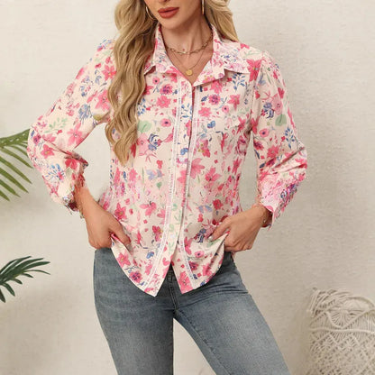 Stylub Floral Print Long Sleeve Women's Shirt - Casual Elegant Style