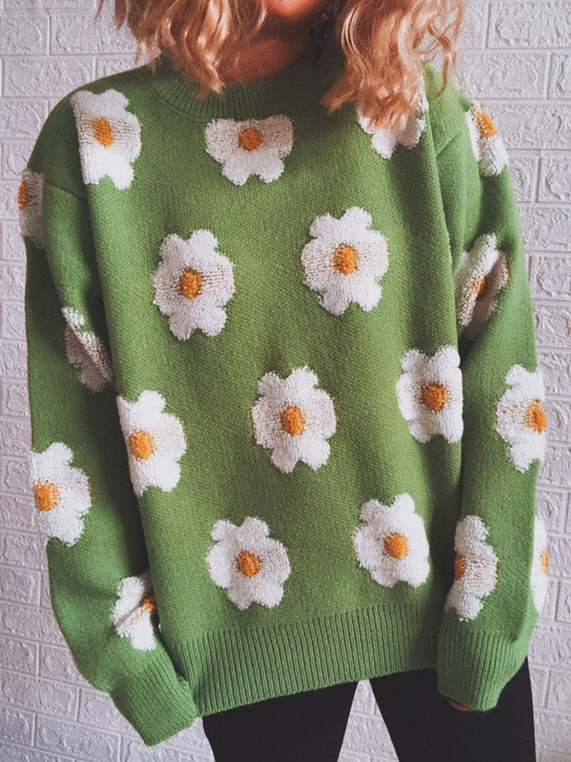 stylub Flower Round Neck Long Sleeve Sweater