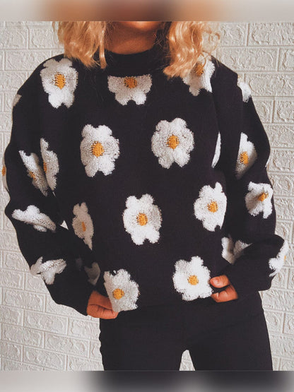 stylub Flower Round Neck Long Sleeve Sweater