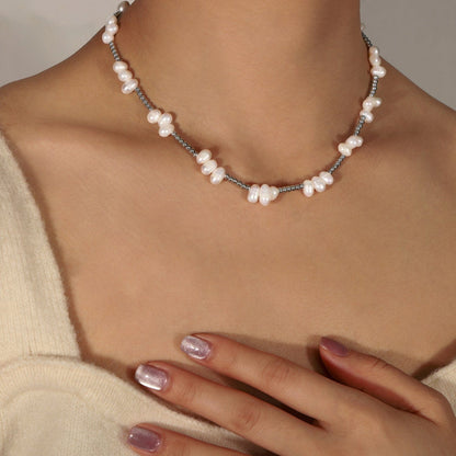 stylub Freshwater Pearl Titanium Steel Bead Necklace