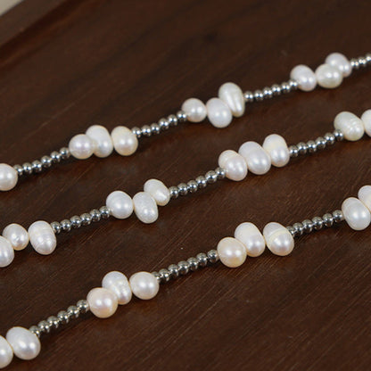 stylub Freshwater Pearl Titanium Steel Bead Necklace