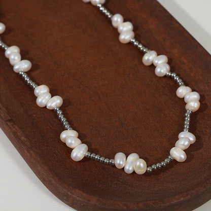 stylub Freshwater Pearl Titanium Steel Bead Necklace