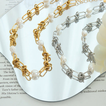 stylub Freshwater Pearl Titanium Steel Necklace