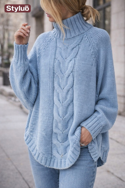 Stylub Full Size Cable-Knit Long Sleeve Sweater Plus Size