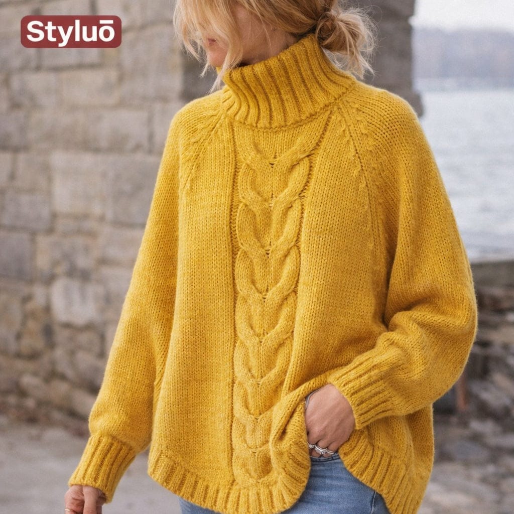 Stylub Full Size Cable-Knit Long Sleeve Sweater Plus Size