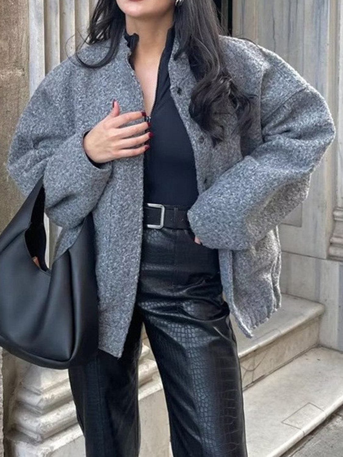 stylub Full Size Snap Down Drop Shoulder Jacket