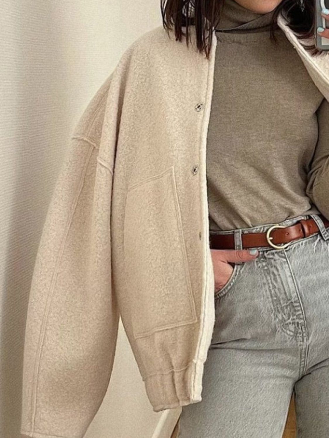 stylub Full Size Snap Down Drop Shoulder Jacket