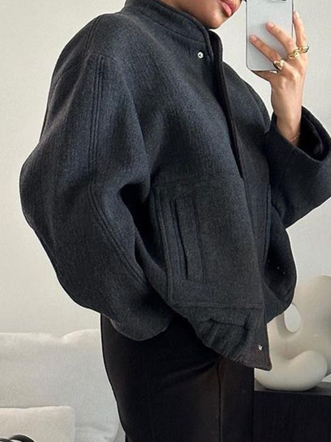 stylub Full Size Snap Down Drop Shoulder Jacket