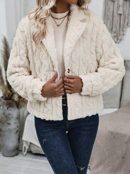 stylub Fuzzy Button Up Collared Neck Jacket