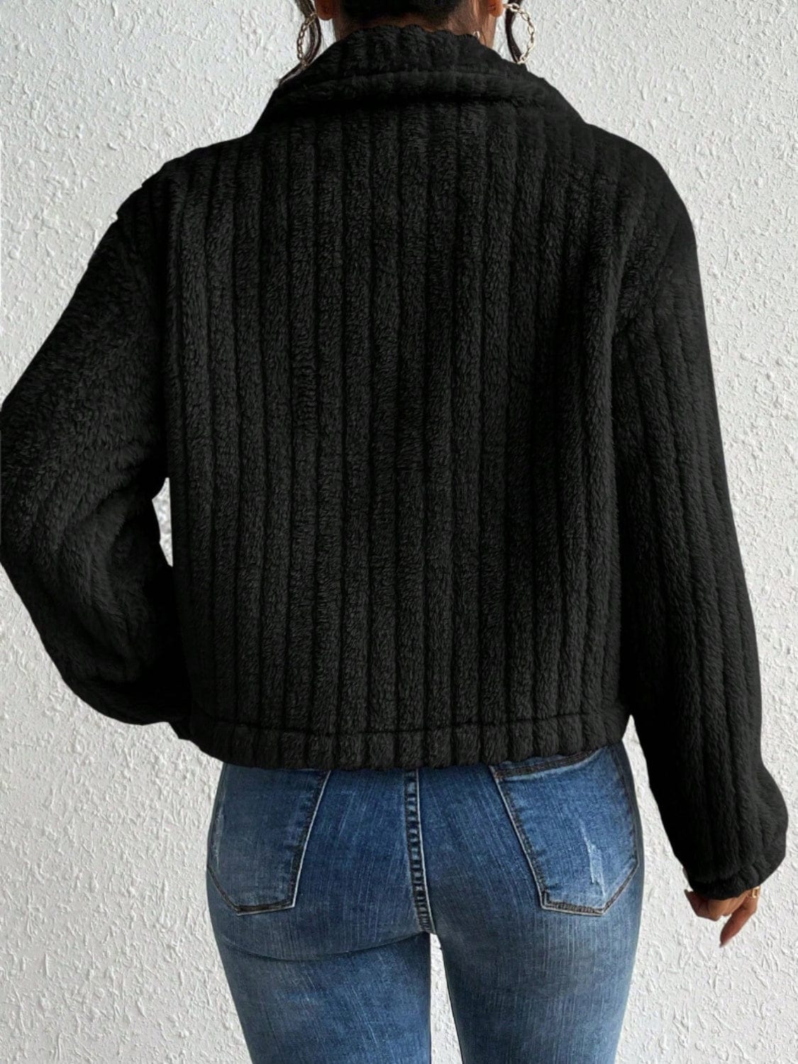 stylub Fuzzy Button Up Collared Neck Jacket