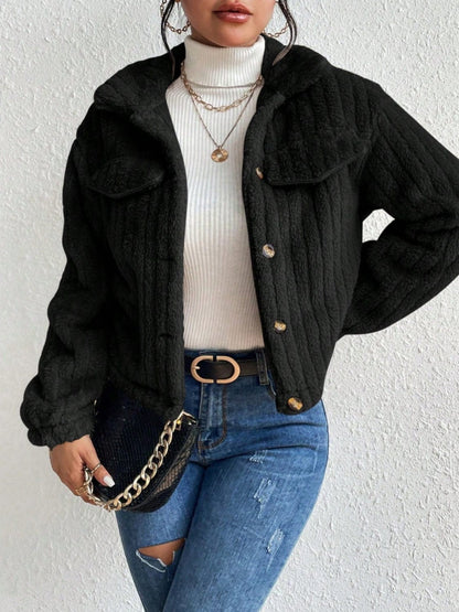 stylub Fuzzy Button Up Collared Neck Jacket