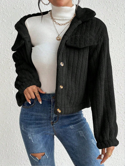stylub Fuzzy Button Up Collared Neck Jacket