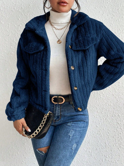 stylub Fuzzy Button Up Collared Neck Jacket