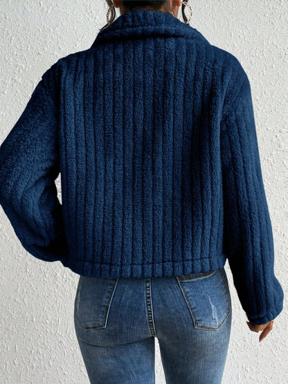 stylub Fuzzy Button Up Collared Neck Jacket