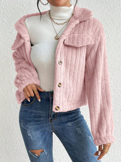 stylub Fuzzy Button Up Collared Neck Jacket