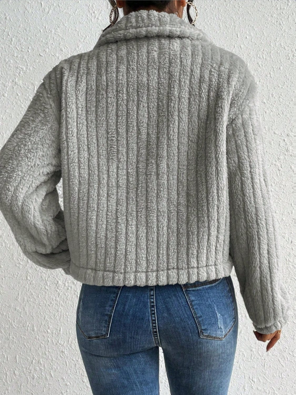 stylub Fuzzy Button Up Collared Neck Jacket